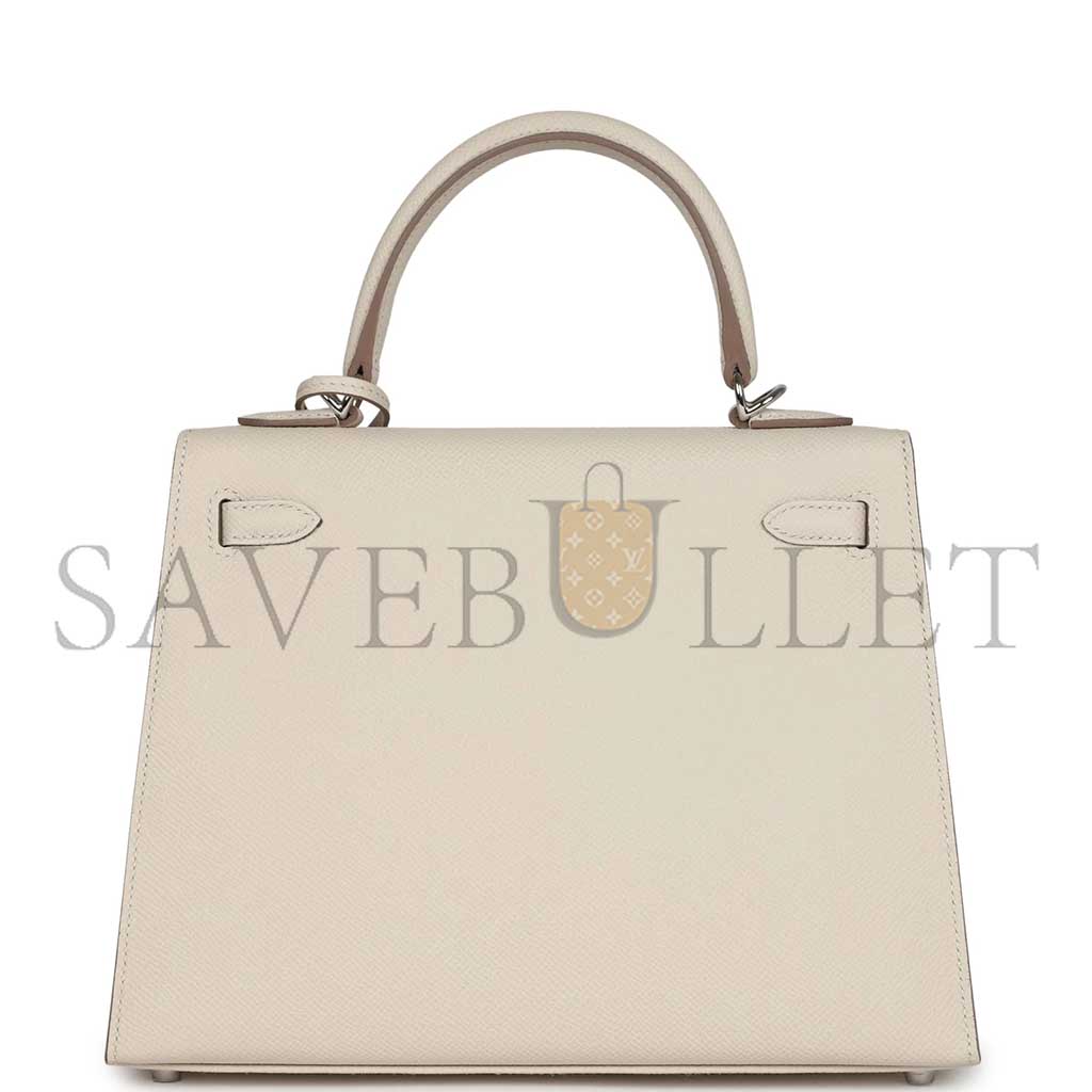 H**mes kelly sellier 25 craie epsom palladium hardware (25*17*7cm)